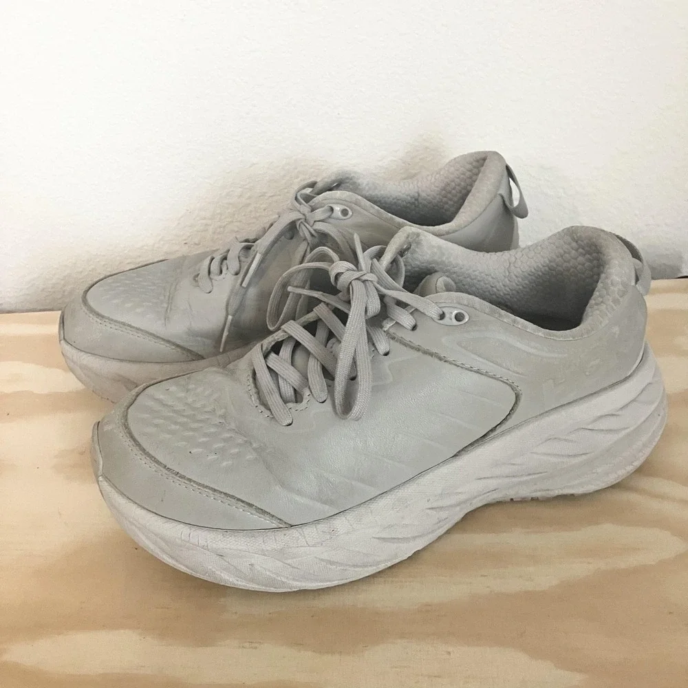 Hoka One One Bondi SR Shoes Womens Size 8.5 Gray Leather Slip Resistant Work